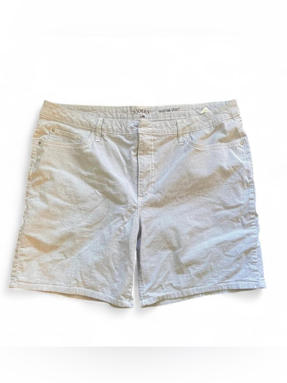 Riders by Lee Midrise Women's 18 Cotton Blue White Pinstripe Shorts Coastal Prep